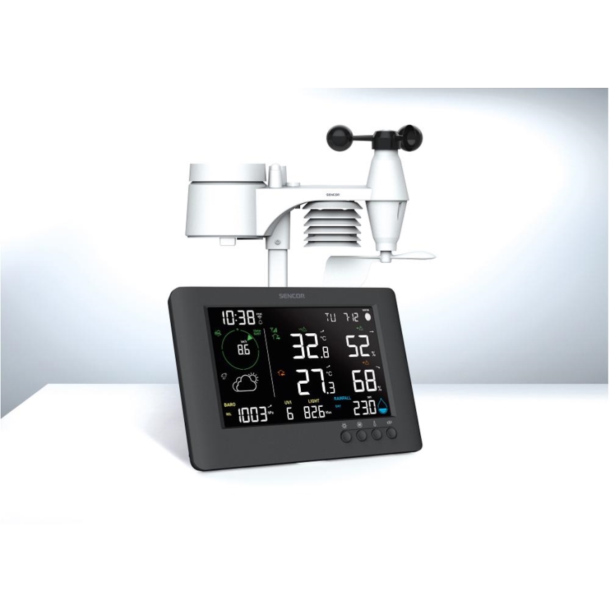 Sencor - Profi-Wetterstation mit Farb-LCD-Anzeige und Wecker 5V/1xCR2032 + 3xAA Wi-Fi