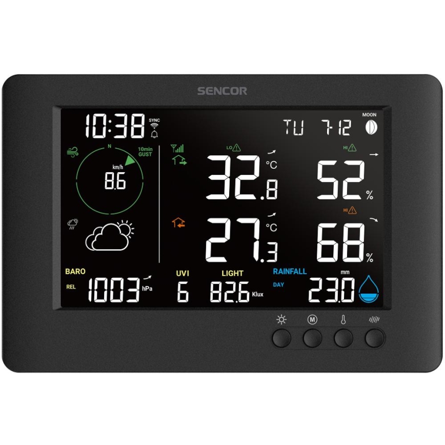 Sencor - Profi-Wetterstation mit Farb-LCD-Anzeige und Wecker 5V/1xCR2032 + 3xAA Wi-Fi
