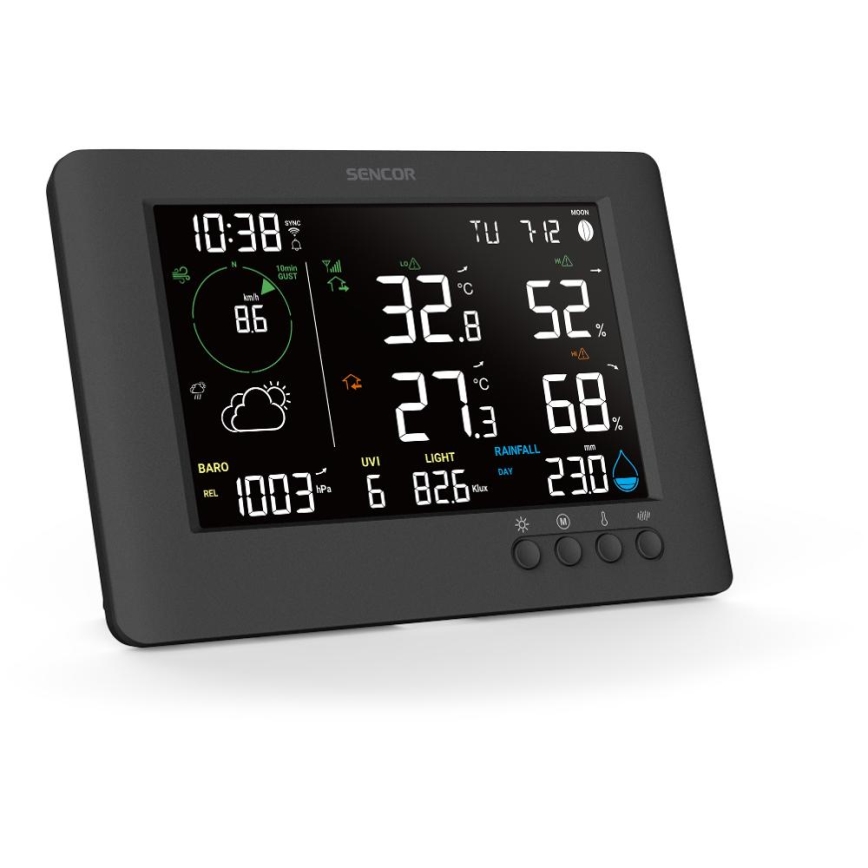 Sencor - Profi-Wetterstation mit Farb-LCD-Anzeige und Wecker 5V/1xCR2032 + 3xAA Wi-Fi
