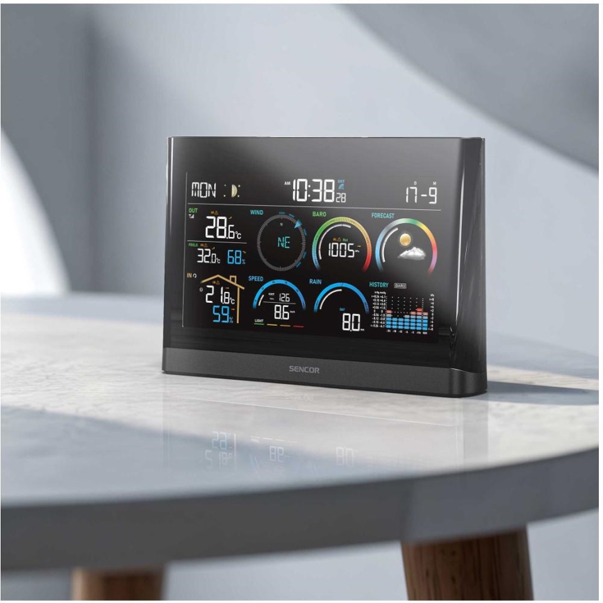 Sencor - Profi-Wetterstation mit Farb-LCD-Anzeige und Wecker 5V/3xAAA + 3xAA