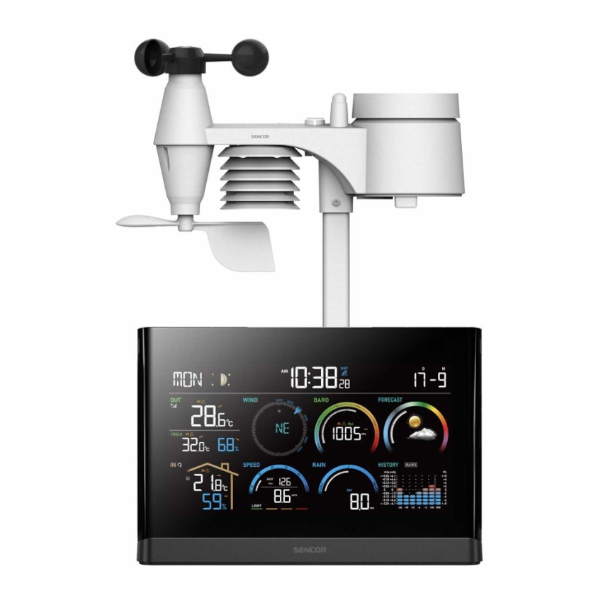 Sencor - Profi-Wetterstation mit Farb-LCD-Anzeige und Wecker 5V/3xAAA + 3xAA