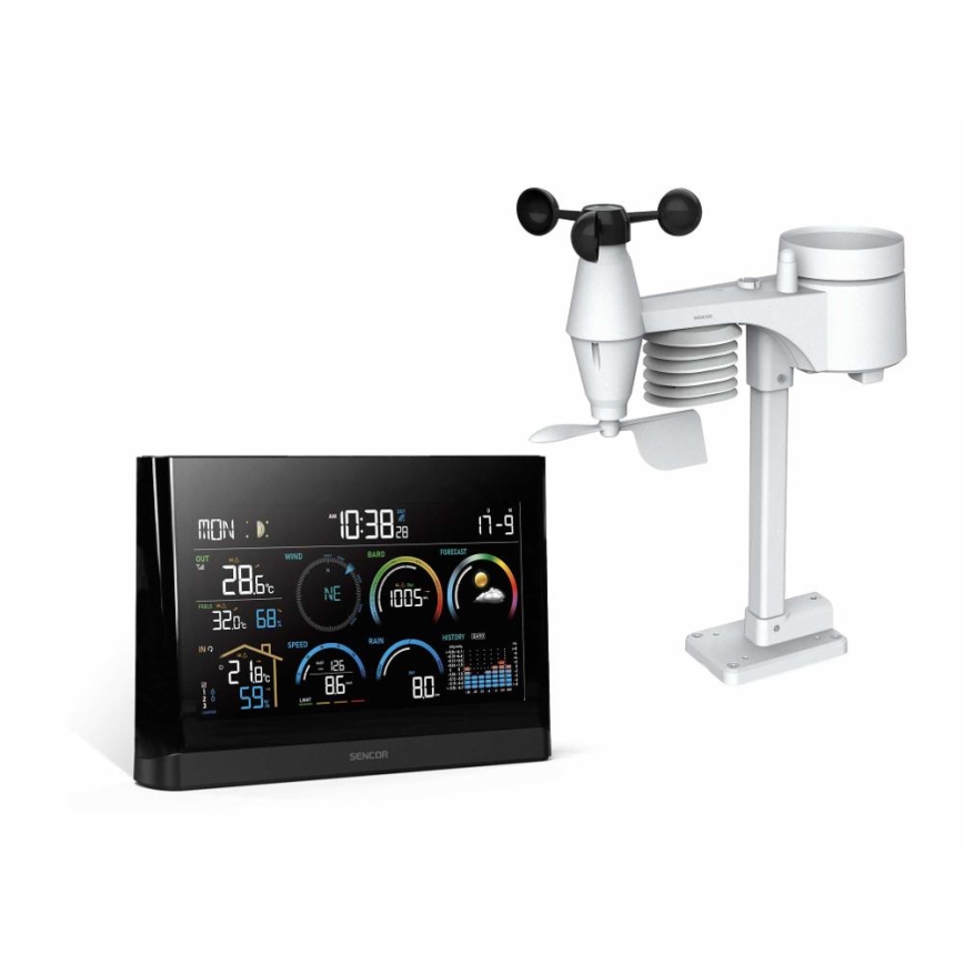 Sencor - Profi-Wetterstation mit Farb-LCD-Anzeige und Wecker 5V/3xAAA + 3xAA