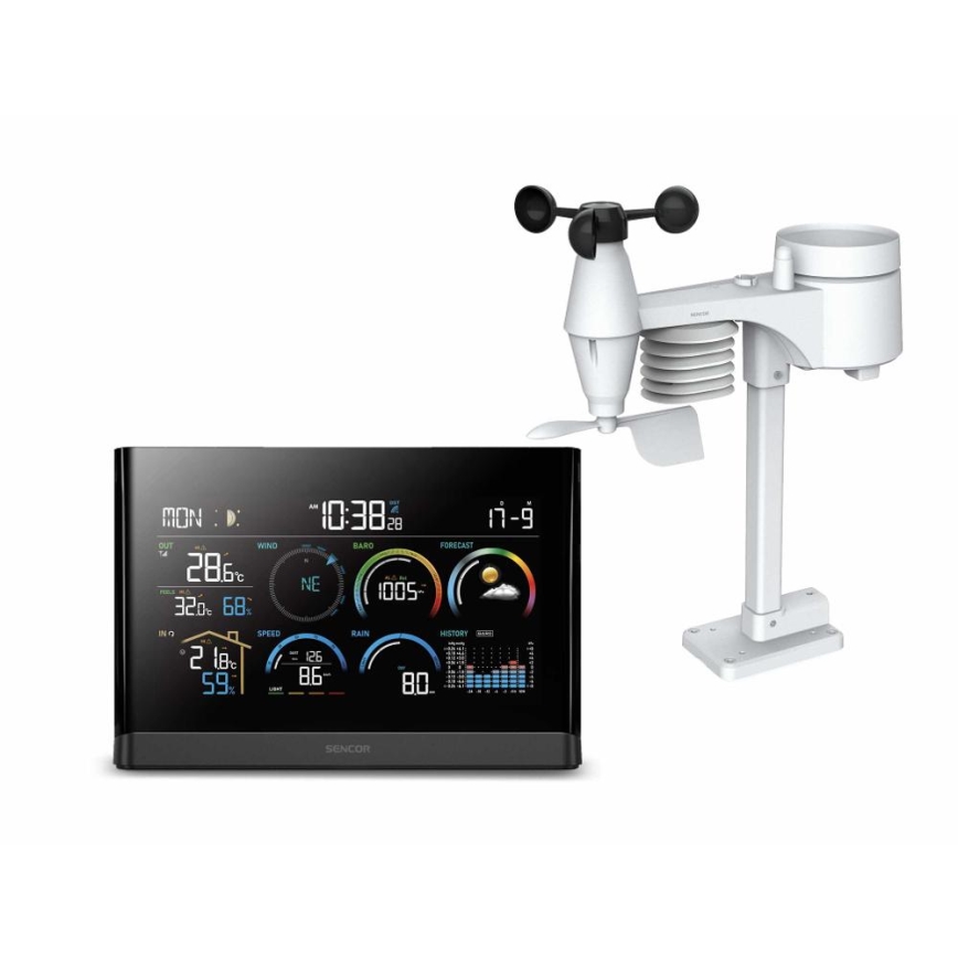 Sencor - Profi-Wetterstation mit Farb-LCD-Anzeige und Wecker 5V/3xAAA + 3xAA