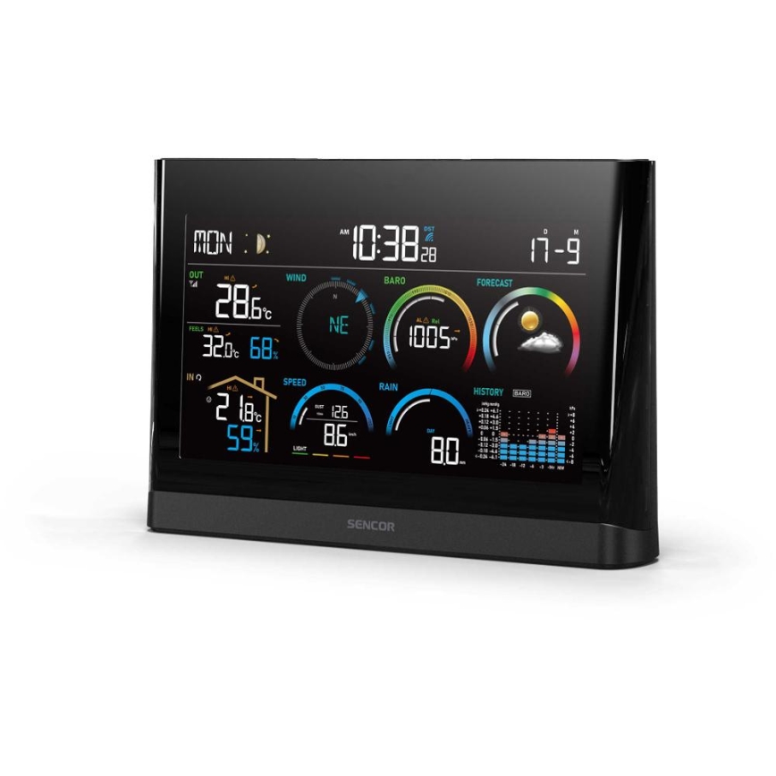 Sencor - Profi-Wetterstation mit Farb-LCD-Anzeige und Wecker 5V/3xAAA + 3xAA