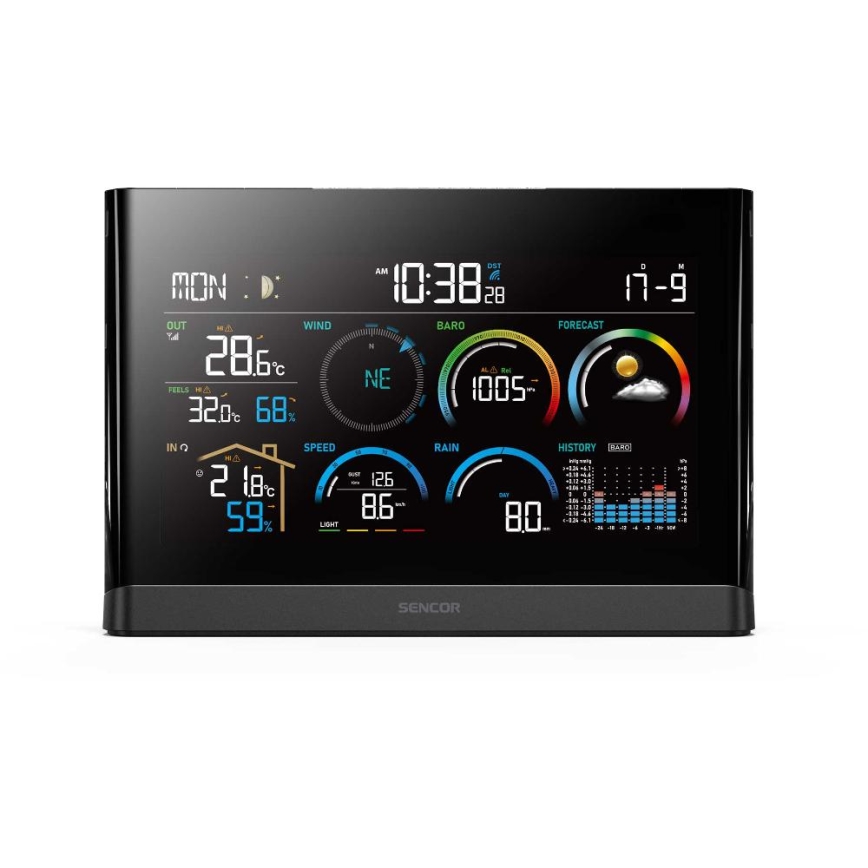 Sencor - Profi-Wetterstation mit Farb-LCD-Anzeige und Wecker 5V/3xAAA + 3xAA
