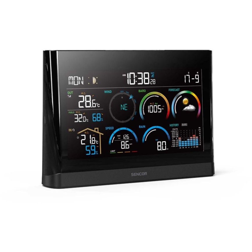 Sencor - Profi-Wetterstation mit Farb-LCD-Anzeige und Wecker 5V/3xAAA + 3xAA