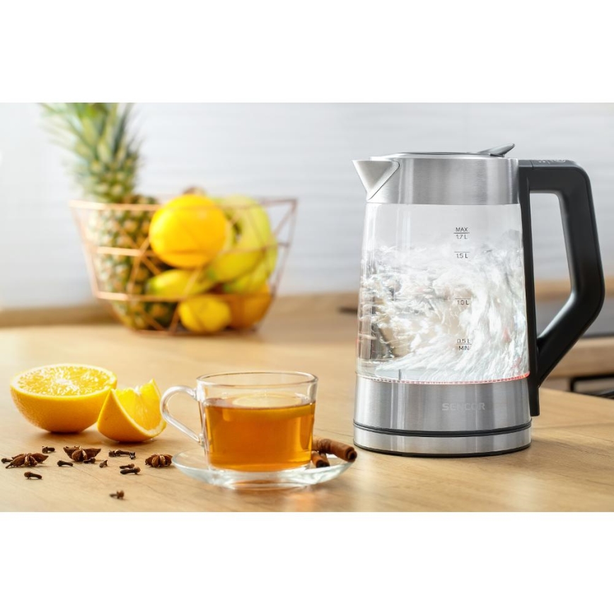 Sencor - Schnellkoch-Wasserkocher mit Temperaturregelung 1,7 l 2200W/230V mattes Chrom/schwarz