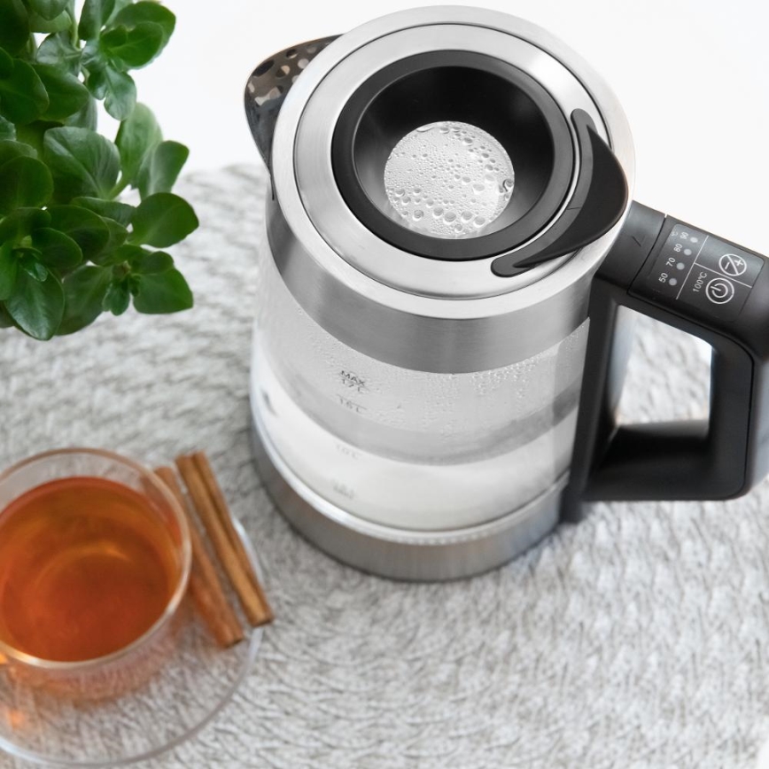 Sencor - Schnellkoch-Wasserkocher mit Temperaturregelung 1,7 l 2200W/230V mattes Chrom/schwarz