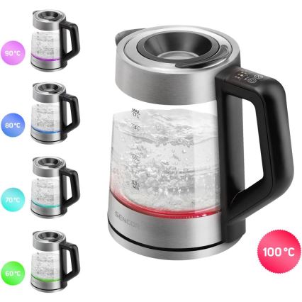 Sencor - Schnellkoch-Wasserkocher mit Temperaturregelung 1,7 l 2200W/230V mattes Chrom/schwarz