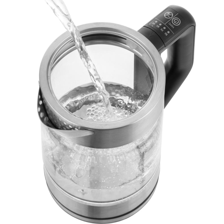 Sencor - Schnellkoch-Wasserkocher mit Temperaturregelung 1,7 l 2200W/230V mattes Chrom/schwarz