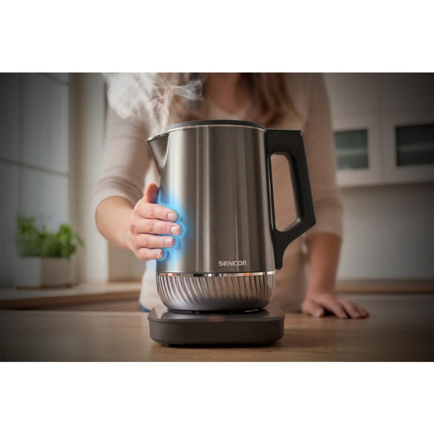 Sencor - Schnellkochender Wasserkocher mit Temperaturregelung 1,7 l 1800W/230V Edelstahl