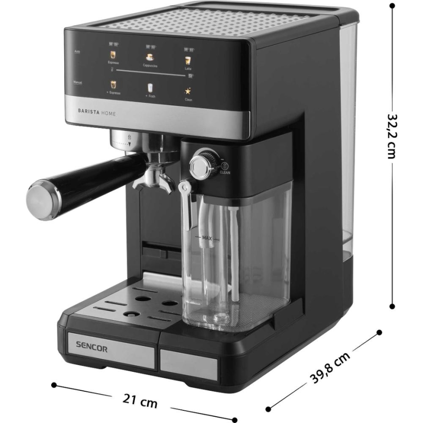 Sencor - Siebträger-Espressomaschine 1350 W/230 V schwarz/mattchrom
