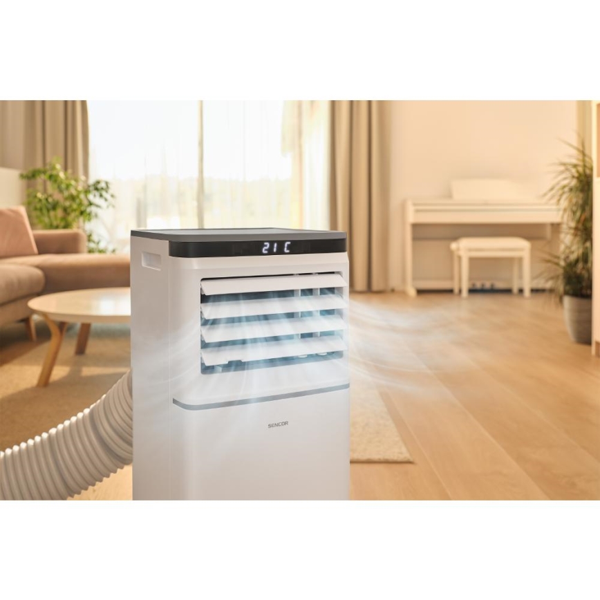 Sencor - Smart mobile Klimaanlage 3-in-1 inklusive vollständigem Zubehör 815 W/230 V 8000 BTU Wi-Fi weiß + Fernbedienung