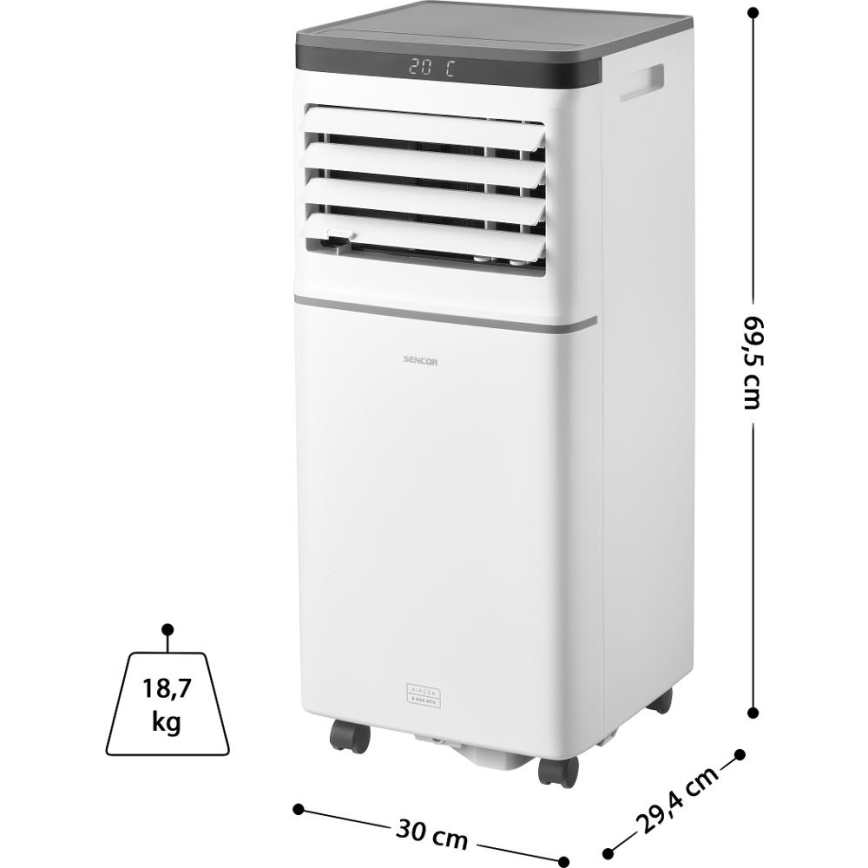 Sencor - Smart mobile Klimaanlage 3-in-1 inklusive vollständigem Zubehör 815 W/230 V 8000 BTU Wi-Fi weiß + Fernbedienung