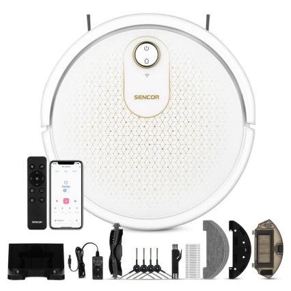 Sencor - Smart-Staubsaugerroboter  mit Wischmopp 2in1 28W/2600 mAh Wi-Fi weiß + Fernbedienung