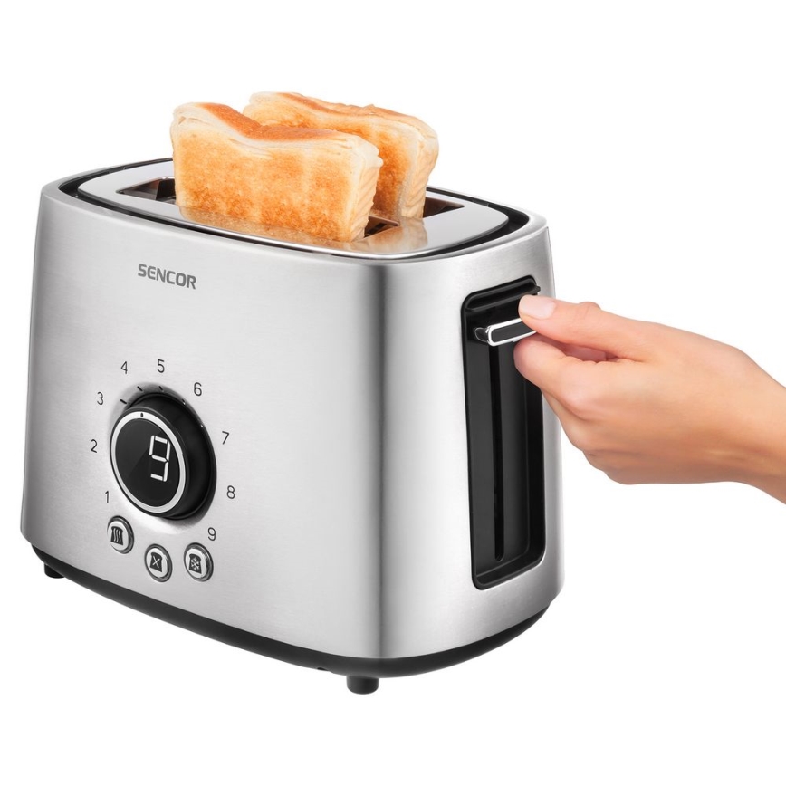 Sencor - Toaster für 2 Scheiben mit Brötchenaufsatz, 1000W/230V, silber