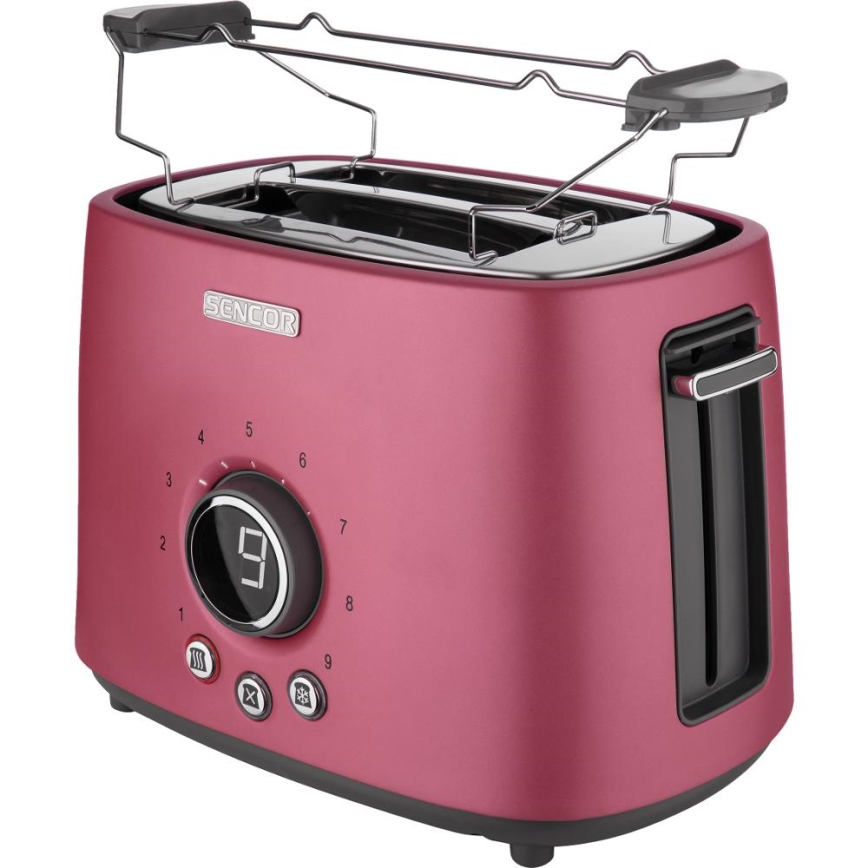Sencor - Toaster mit zwei Schlitzen und Aufbackrost, 1000 W/230 V, rosa