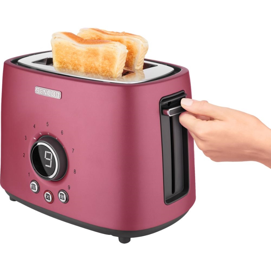 Sencor - Toaster mit zwei Schlitzen und Aufbackrost, 1000 W/230 V, rosa