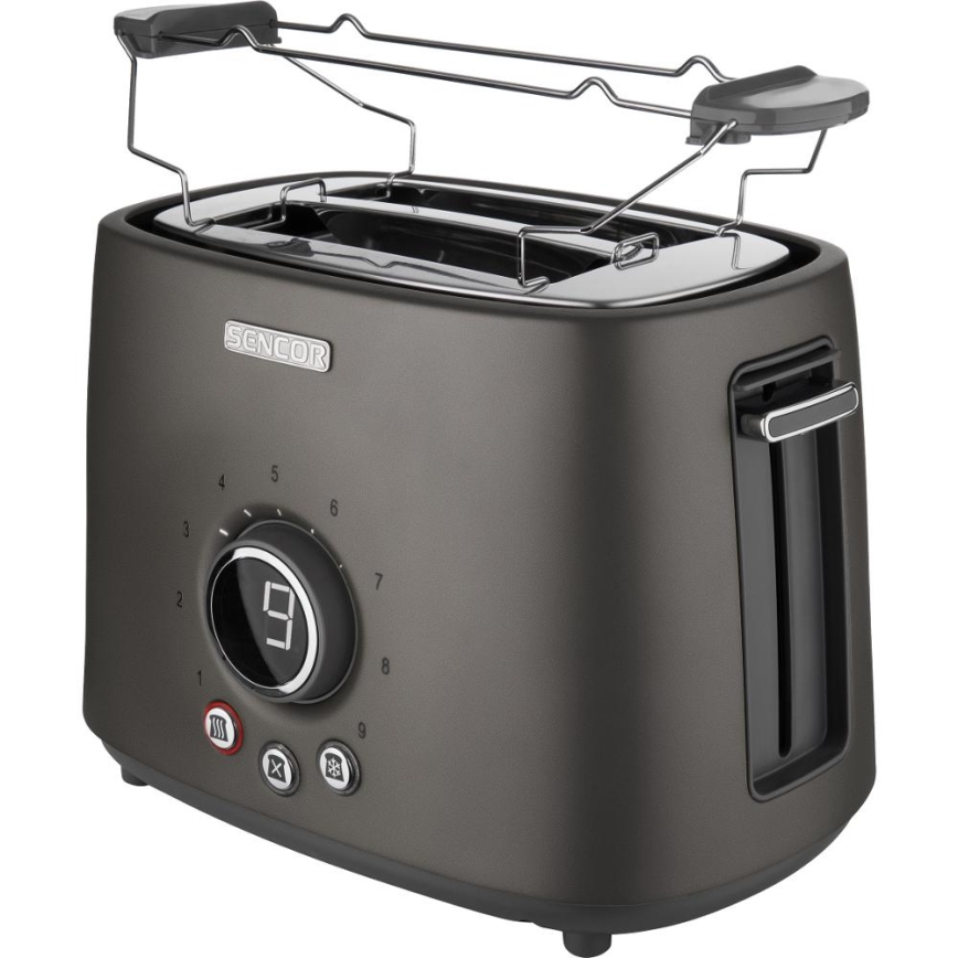 Sencor - Toaster mit zwei Schlitzen und Brötchenaufsatz 1000W/230V Anthrazit