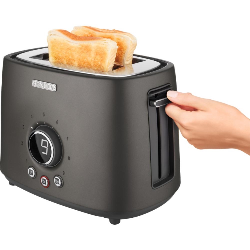 Sencor - Toaster mit zwei Schlitzen und Brötchenaufsatz 1000W/230V Anthrazit