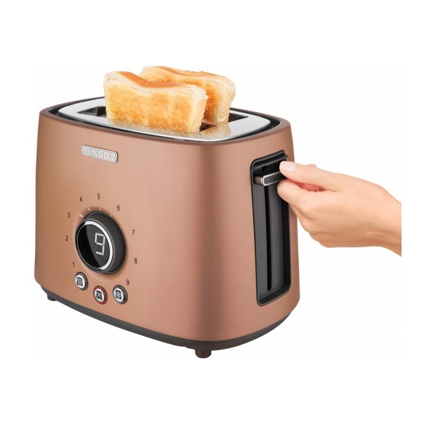 Sencor - Toaster mit zwei Schlitzen und Brötchenaufsatz 1000W/230V kupferfarben