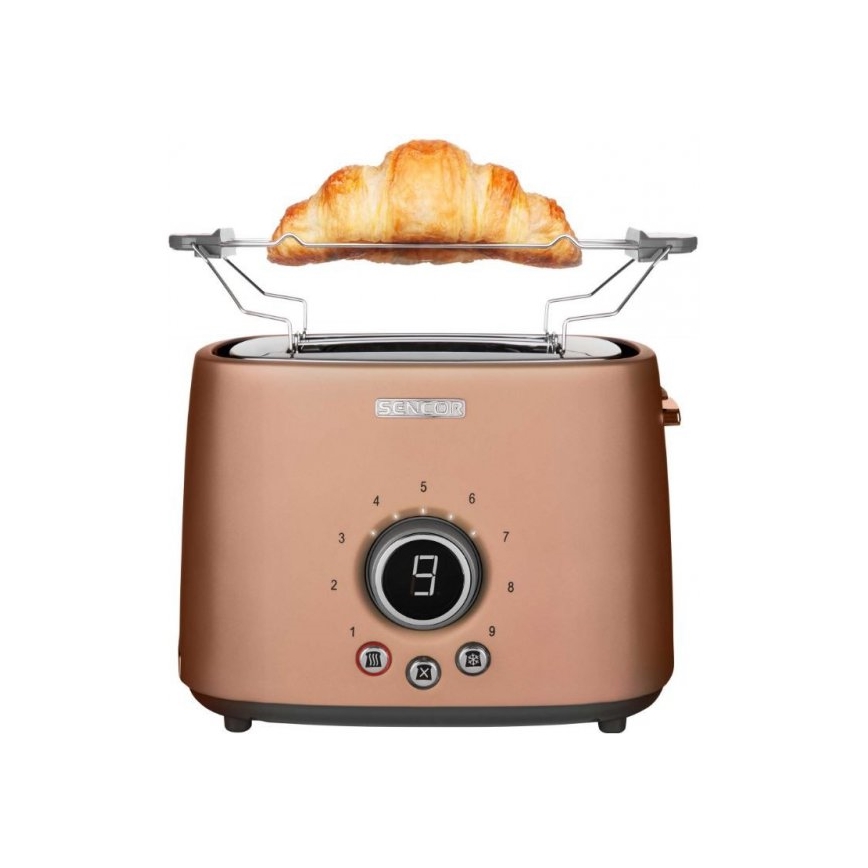 Sencor - Toaster mit zwei Schlitzen und Brötchenaufsatz 1000W/230V kupferfarben