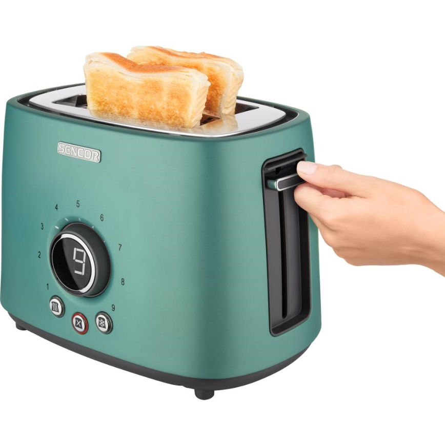 Sencor - Toaster mit zwei Schlitzen und Brötchenaufsatz 1000W/230V mintgrün