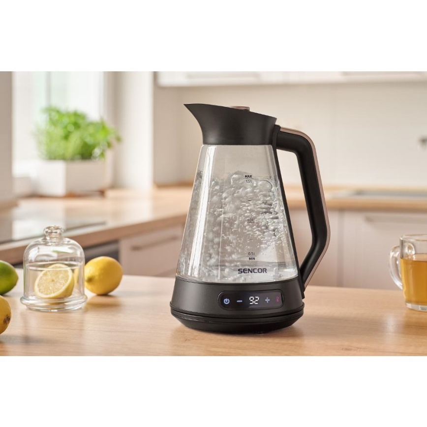Sencor - Wasserkocher mit Temperaturregelung, 1,5 l, 2150 W/230 V, schwarz/Roségold