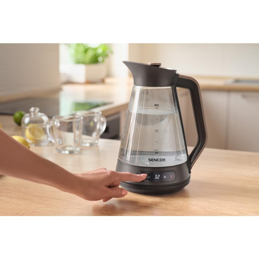 Sencor - Wasserkocher mit Temperaturregelung, 1,5 l, 2150 W/230 V, schwarz/Roségold