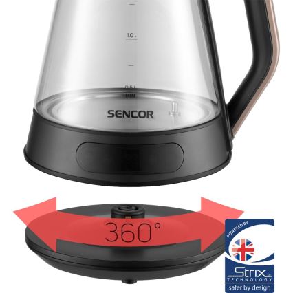 Sencor - Wasserkocher mit Temperaturregelung, 1,5 l, 2150 W/230 V, schwarz/Roségold