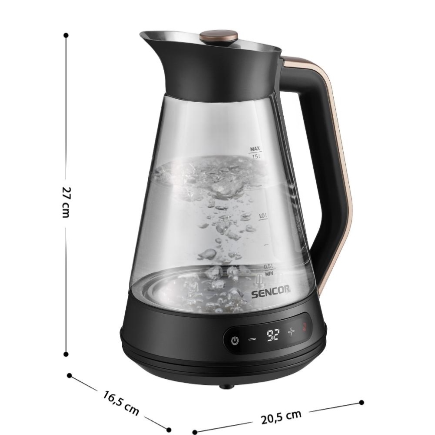 Sencor - Wasserkocher mit Temperaturregelung, 1,5 l, 2150 W/230 V, schwarz/Roségold