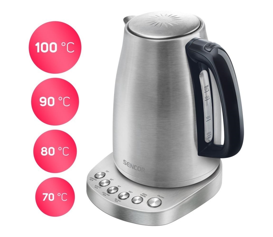 Sencor - Wasserkocher mit Thermoregulierung 1,7 l 2200W/230V aus Edelstahl