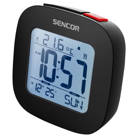 Sencor - Wecker mit LCD-Anzeige und Thermometer 2xAAA schwarz