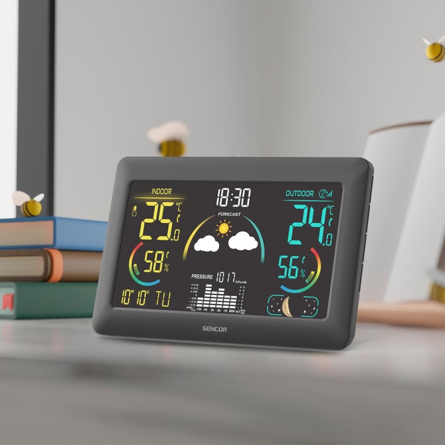 Sencor - Wetterstation mit Farb-LCD-Anzeige und Wecker 3xAA
