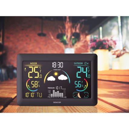 Sencor - Wetterstation mit Farb-LCD-Anzeige und Wecker 3xAA