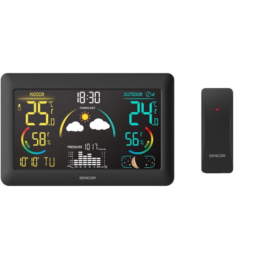 Sencor - Wetterstation mit Farb-LCD-Anzeige und Wecker 3xAA