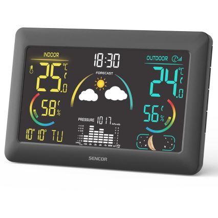 Sencor - Wetterstation mit Farb-LCD-Anzeige und Wecker 3xAA