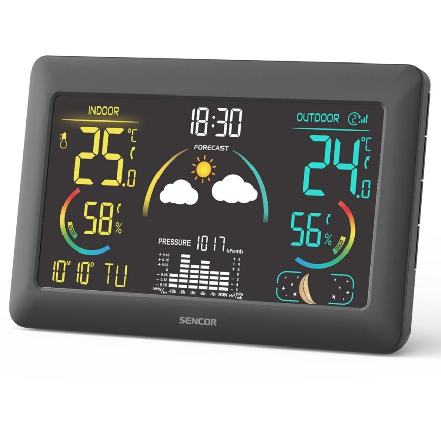 Sencor - Wetterstation mit Farb-LCD-Anzeige und Wecker 3xAA