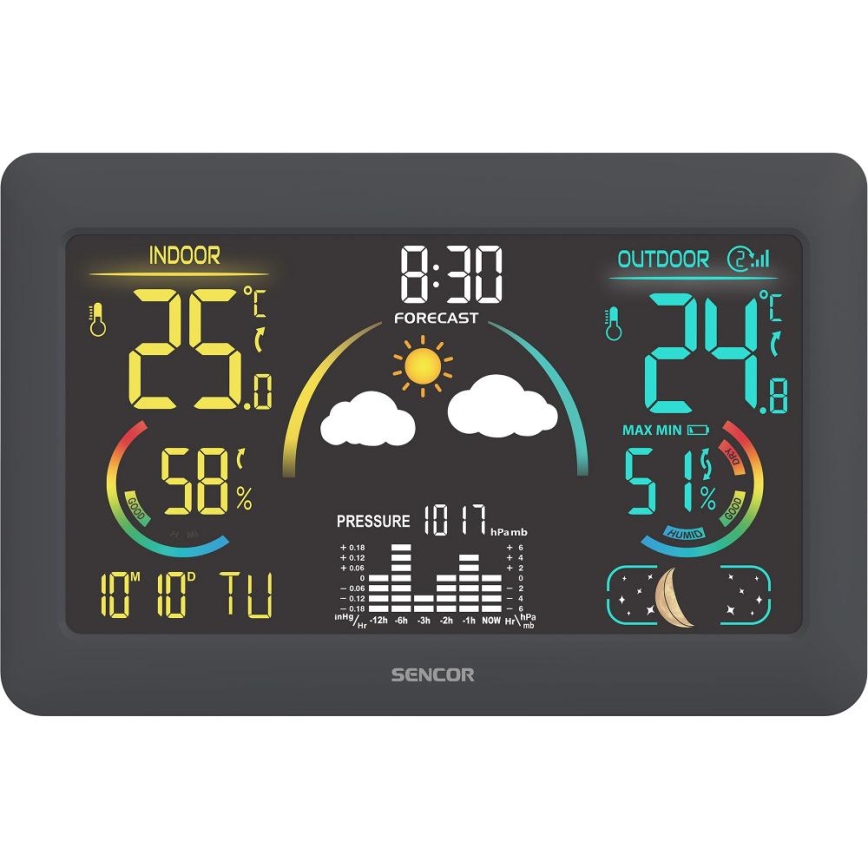 Sencor - Wetterstation mit Farb-LCD-Anzeige und Wecker 3xAA