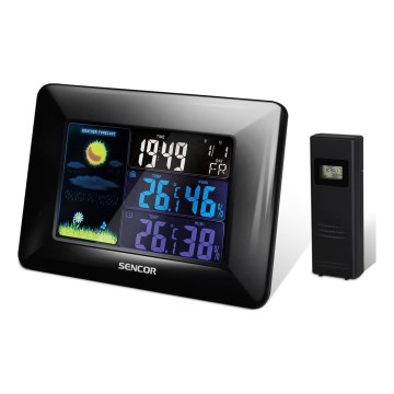 Sencor - Wetterstation mit Farb-LCD-Anzeige und Wecker 3xAAA schwarz