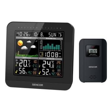 Sencor - Wetterstation mit Farb-LCD-Anzeige und Wecker 3xAAA schwarz