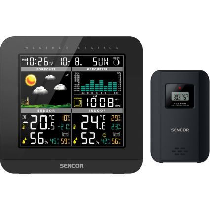 Sencor - Wetterstation mit Farb-LCD-Anzeige und Wecker 3xAAA schwarz