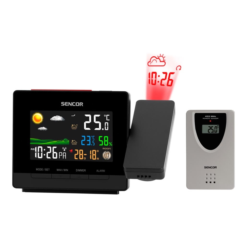 Sencor - Wetterstation mit Farb-LCD-Anzeige, Wecker und Projektor 2xAA + 2xAAA