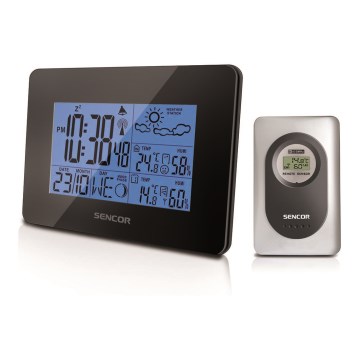 Sencor - Wetterstation mit LCD-Anzeige und Wecker 3xAA + 2xAAA schwarz