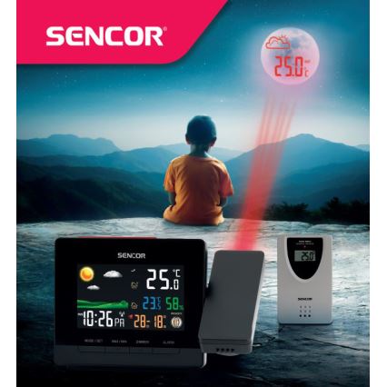 Sencor - Wetterstation mit Farb-LCD-Anzeige, Wecker und Projektor 2xAA + 2xAAA