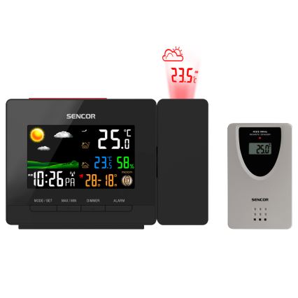 Sencor - Wetterstation mit Farb-LCD-Anzeige, Wecker und Projektor 2xAA + 2xAAA