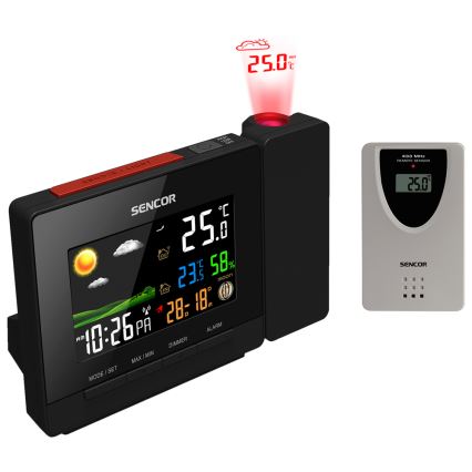 Sencor - Wetterstation mit Farb-LCD-Anzeige, Wecker und Projektor 2xAA + 2xAAA