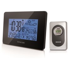Sencor - Wetterstation mit LCD-Display und Wecker 3xAA schwarz