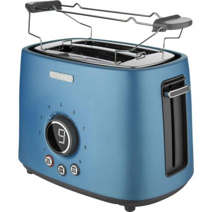 Sencor - Zweischlitz-Toaster mit Brötchenaufsatz 1000W/230V blau