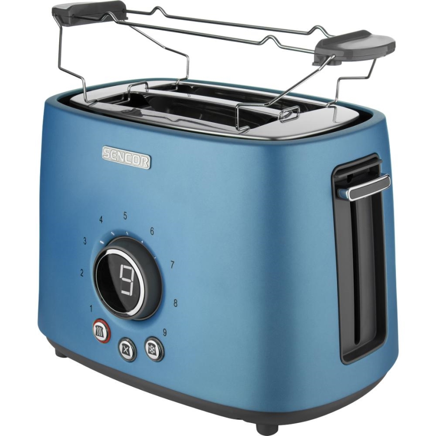 Sencor - Zweischlitz-Toaster mit Brötchenaufsatz 1000W/230V blau